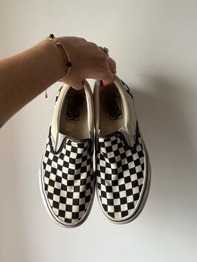 Vans Slip-On Checkerboard Canvas Sneakers - Black & Cream